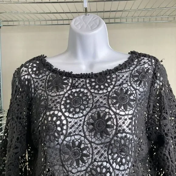 Gretchen Scott Women's Black Dark Floral Lace Fall Tunic Top Size M Boho Goth - Picture 6 of 10